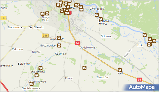 mapa Godzikowice, Godzikowice na mapie Targeo