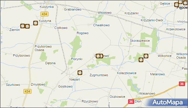 mapa Gogolewo gmina Krobia, Gogolewo gmina Krobia na mapie Targeo