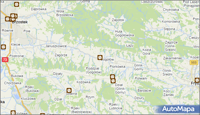 mapa Gogołów gmina Frysztak, Gogołów gmina Frysztak na mapie Targeo