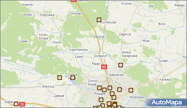 mapa Gołaszyn gmina Łuków, Gołaszyn gmina Łuków na mapie Targeo