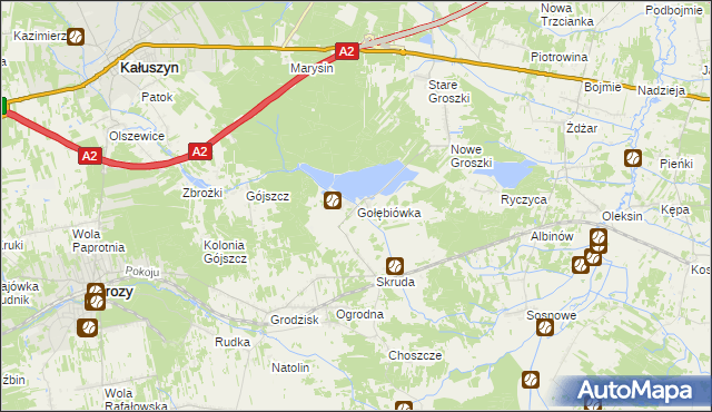 mapa Gołębiówka gmina Kałuszyn, Gołębiówka gmina Kałuszyn na mapie Targeo