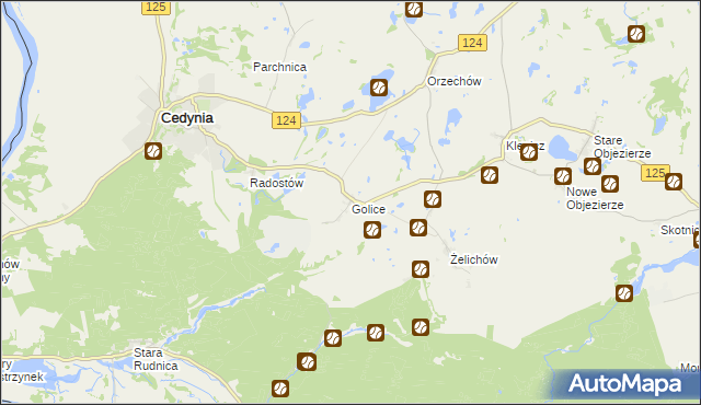 mapa Golice gmina Cedynia, Golice gmina Cedynia na mapie Targeo