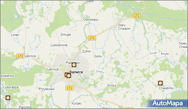 mapa Górki gmina Barwice, Górki gmina Barwice na mapie Targeo