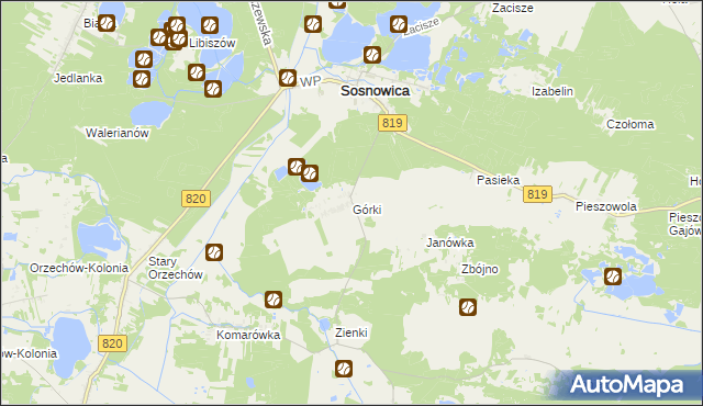 mapa Górki gmina Sosnowica, Górki gmina Sosnowica na mapie Targeo