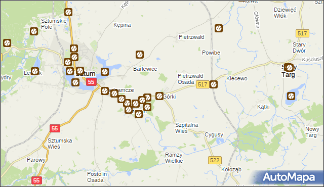 mapa Górki gmina Sztum, Górki gmina Sztum na mapie Targeo