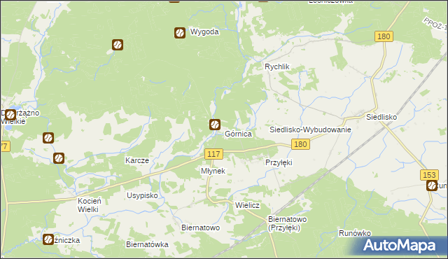 mapa Górnica gmina Trzcianka, Górnica gmina Trzcianka na mapie Targeo