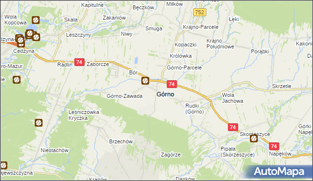 mapa Górno powiat kielecki, Górno powiat kielecki na mapie Targeo