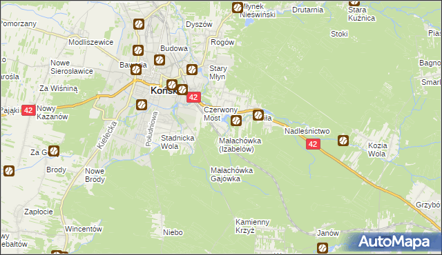 mapa Górny Młyn gmina Końskie, Górny Młyn gmina Końskie na mapie Targeo