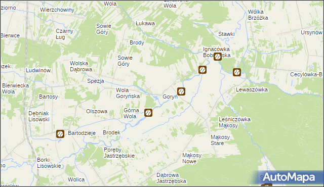 mapa Goryń gmina Jastrzębia, Goryń gmina Jastrzębia na mapie Targeo