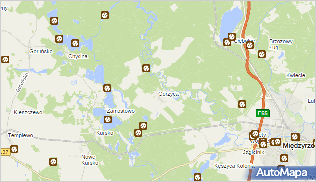 mapa Gorzyca gmina Międzyrzecz, Gorzyca gmina Międzyrzecz na mapie Targeo