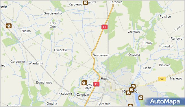 mapa Gościejewo gmina Rogoźno, Gościejewo gmina Rogoźno na mapie Targeo