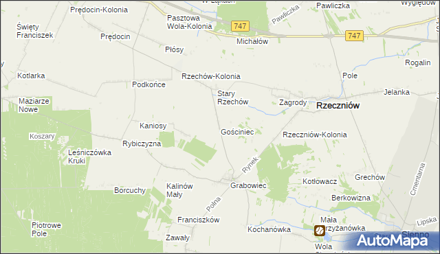 mapa Gościniec gmina Rzeczniów, Gościniec gmina Rzeczniów na mapie Targeo