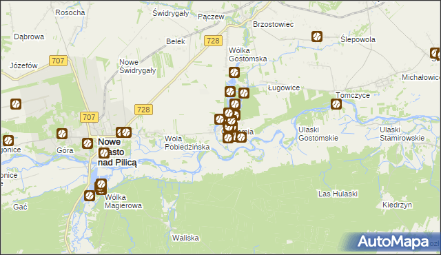 mapa Gostomia gmina Nowe Miasto nad Pilicą, Gostomia gmina Nowe Miasto nad Pilicą na mapie Targeo