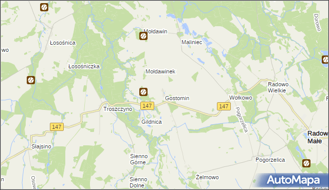 mapa Gostomin gmina Radowo Małe, Gostomin gmina Radowo Małe na mapie Targeo