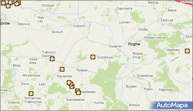 mapa Goździków gmina Rzgów, Goździków gmina Rzgów na mapie Targeo