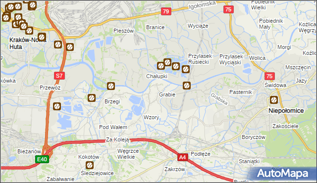 mapa Grabie gmina Wieliczka, Grabie gmina Wieliczka na mapie Targeo