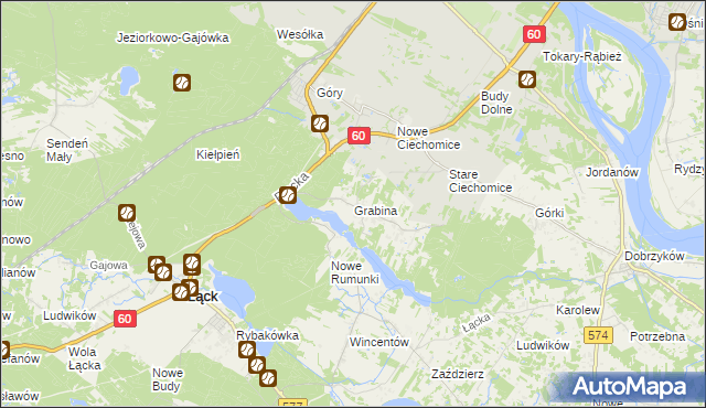 mapa Grabina gmina Łąck, Grabina gmina Łąck na mapie Targeo