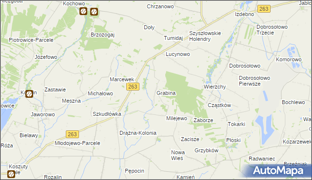 mapa Grabina gmina Ostrowite, Grabina gmina Ostrowite na mapie Targeo