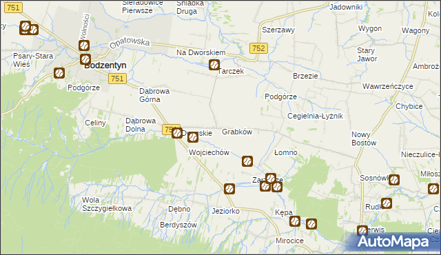 mapa Grabków gmina Pawłów, Grabków gmina Pawłów na mapie Targeo