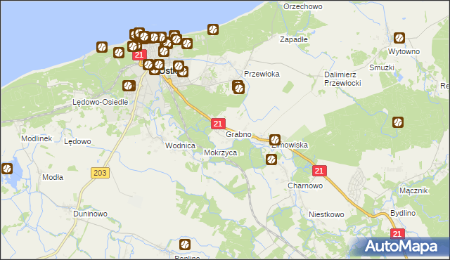 mapa Grabno gmina Ustka, Grabno gmina Ustka na mapie Targeo