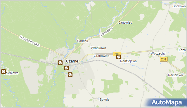 mapa Grabowiec gmina Czarne, Grabowiec gmina Czarne na mapie Targeo