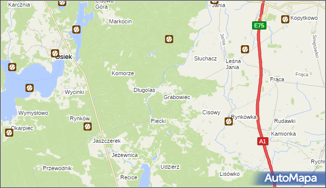 mapa Grabowiec gmina Osiek, Grabowiec gmina Osiek na mapie Targeo