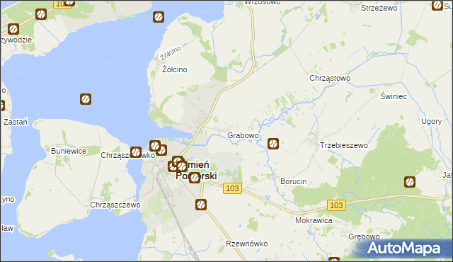 mapa Grabowo gmina Kamień Pomorski, Grabowo gmina Kamień Pomorski na mapie Targeo