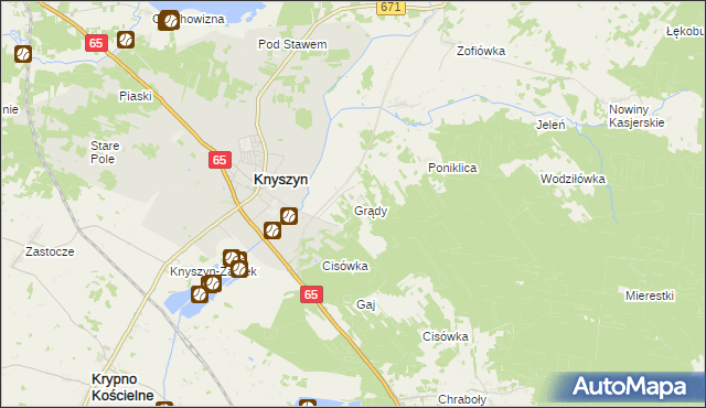 mapa Grądy gmina Knyszyn, Grądy gmina Knyszyn na mapie Targeo