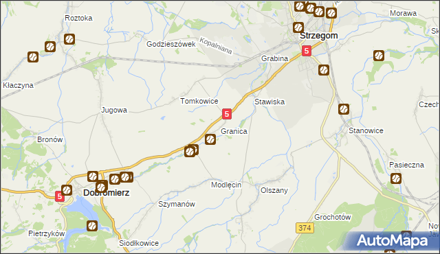 mapa Granica gmina Strzegom, Granica gmina Strzegom na mapie Targeo