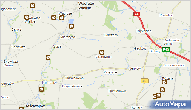 mapa Granowice, Granowice na mapie Targeo