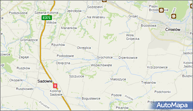 mapa Grocholice gmina Sadowie, Grocholice gmina Sadowie na mapie Targeo