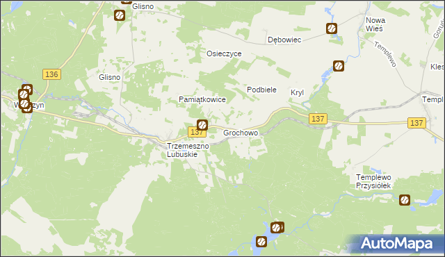 mapa Grochowo gmina Sulęcin, Grochowo gmina Sulęcin na mapie Targeo