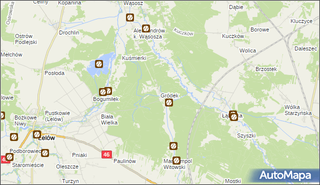 mapa Gródek gmina Lelów, Gródek gmina Lelów na mapie Targeo