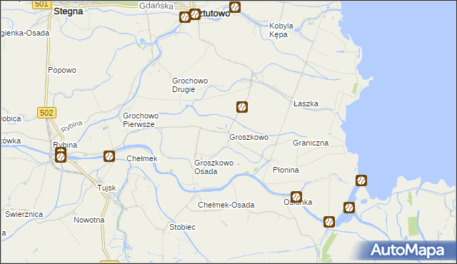 mapa Groszkowo gmina Sztutowo, Groszkowo gmina Sztutowo na mapie Targeo