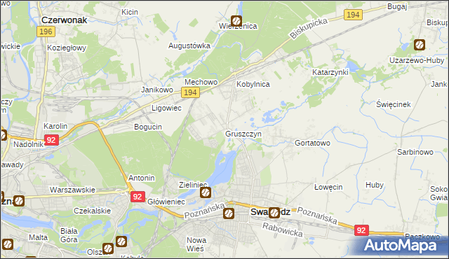 mapa Gruszczyn gmina Swarzędz, Gruszczyn gmina Swarzędz na mapie Targeo