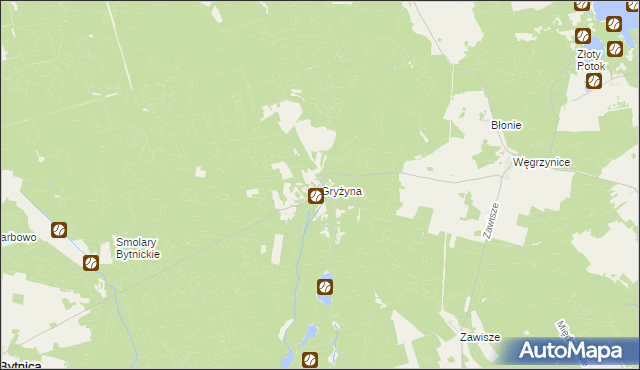 mapa Gryżyna gmina Bytnica, Gryżyna gmina Bytnica na mapie Targeo