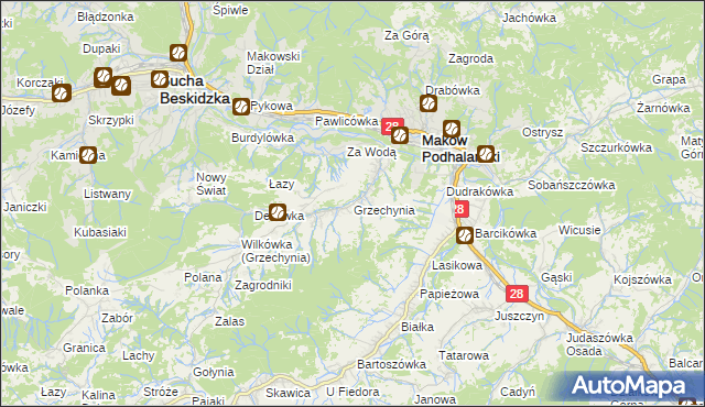 mapa Grzechynia, Grzechynia na mapie Targeo