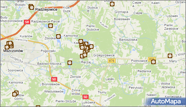 mapa Grzegorzewice gmina Żabia Wola, Grzegorzewice gmina Żabia Wola na mapie Targeo