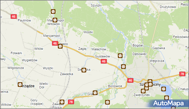 mapa Gustawów gmina Szczekociny, Gustawów gmina Szczekociny na mapie Targeo