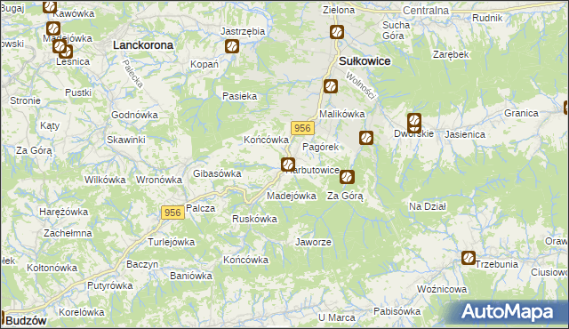 mapa Harbutowice gmina Sułkowice, Harbutowice gmina Sułkowice na mapie Targeo