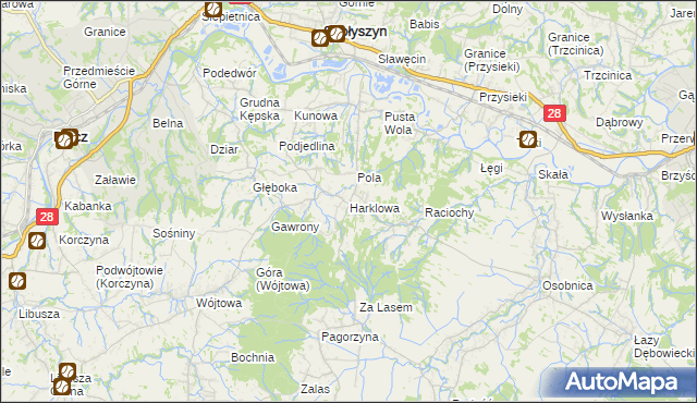 mapa Harklowa gmina Skołyszyn, Harklowa gmina Skołyszyn na mapie Targeo