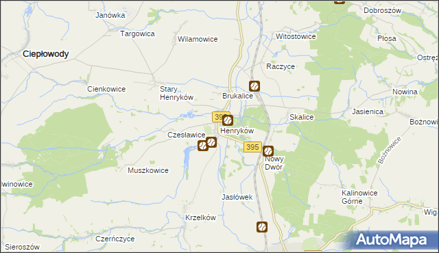 mapa Henryków gmina Ziębice, Henryków gmina Ziębice na mapie Targeo