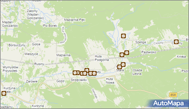 mapa Huta Podgórna gmina Harasiuki, Huta Podgórna gmina Harasiuki na mapie Targeo