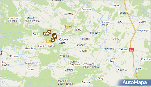 mapa Ignaców gmina Kobyla Góra, Ignaców gmina Kobyla Góra na mapie Targeo
