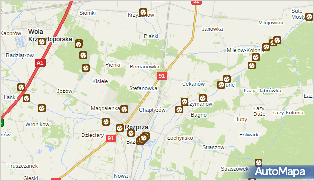 mapa Ignaców gmina Rozprza, Ignaców gmina Rozprza na mapie Targeo