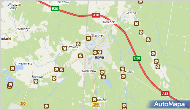 mapa Iłowa powiat żagański, Iłowa powiat żagański na mapie Targeo