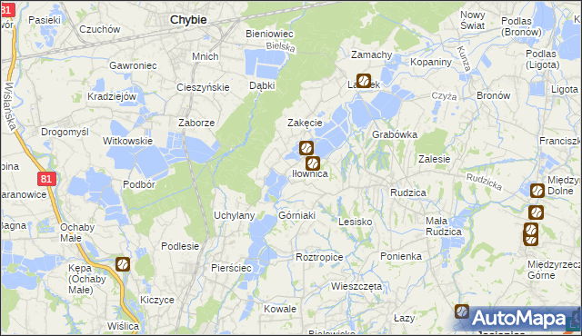 mapa Iłownica gmina Jasienica, Iłownica gmina Jasienica na mapie Targeo