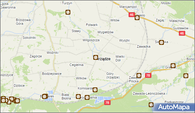 mapa Irządze powiat zawierciański, Irządze powiat zawierciański na mapie Targeo