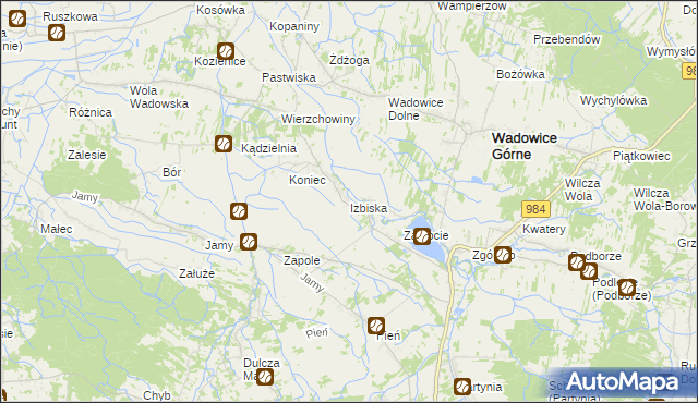 mapa Izbiska gmina Wadowice Górne, Izbiska gmina Wadowice Górne na mapie Targeo