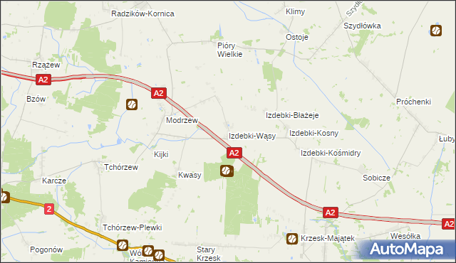 mapa Izdebki-Wąsy, Izdebki-Wąsy na mapie Targeo